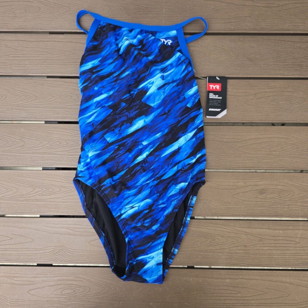 TYR Women's Durafast Elite Blue Vitric Diamondfit Swimsuit Size 34 New